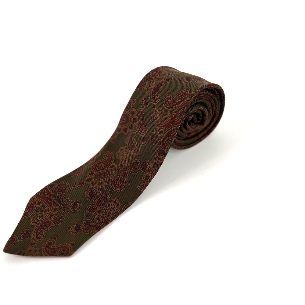 The Tie Rack Windsor Collection Mens Silk Paisley Tie Olive Green England 62"x3"